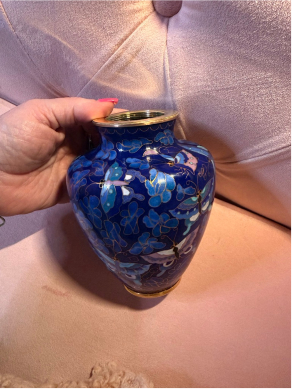 Blue Gold Cloisonne Butterfly Memorial Urn Small - Picture 16 of 16